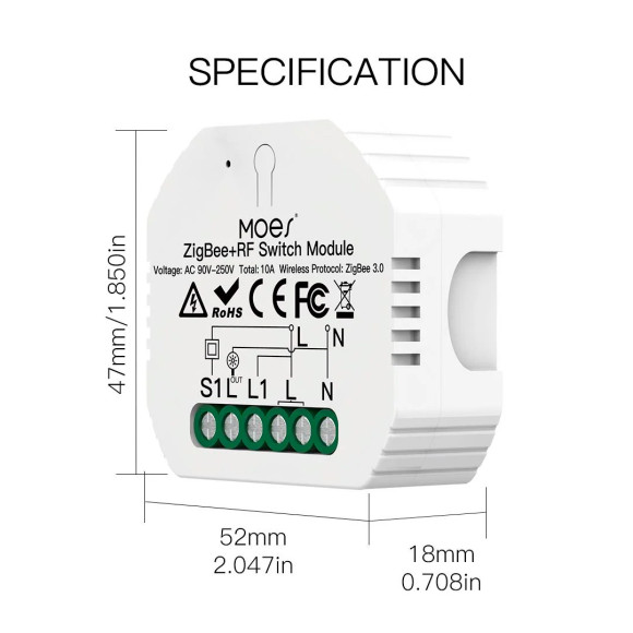 Умное реле для одноклавишного выключателя Zigbee MOES
