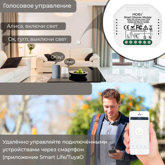 Умное реле для двухклавишного Wi-Fi диммера MOES