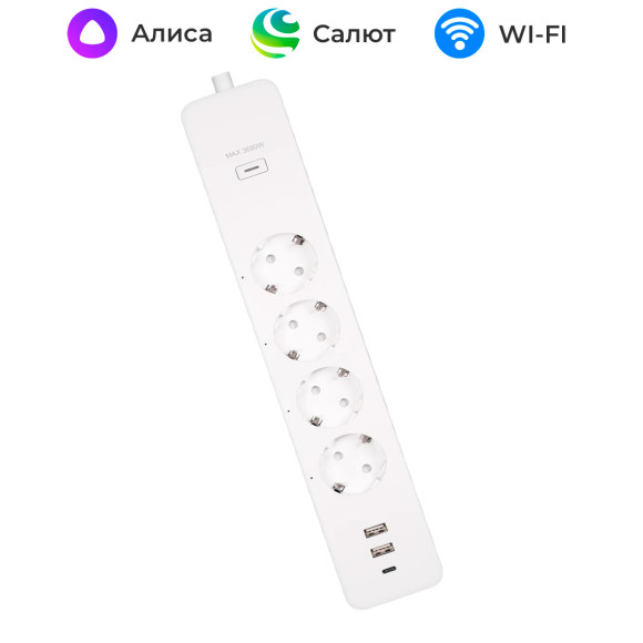 Умный удлинитель Wi-Fi Moes 4 розетки, 2 USB, 1 USB Type C