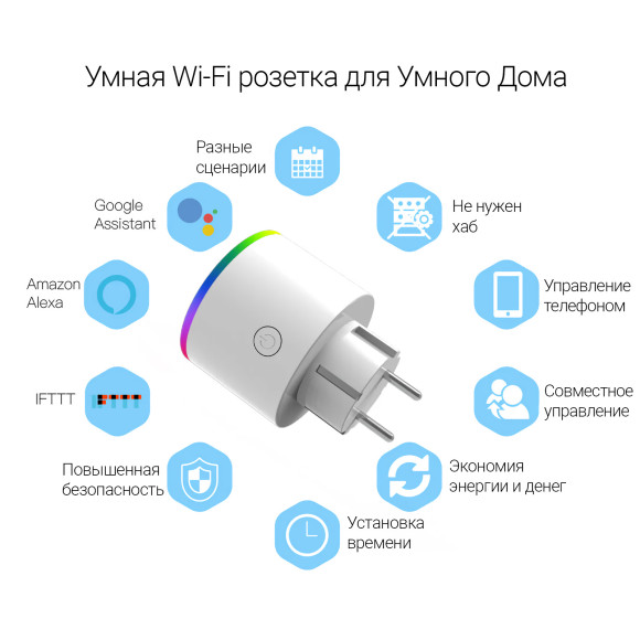 Умная розетка Wi-Fi Moes с RGB-подсветкой